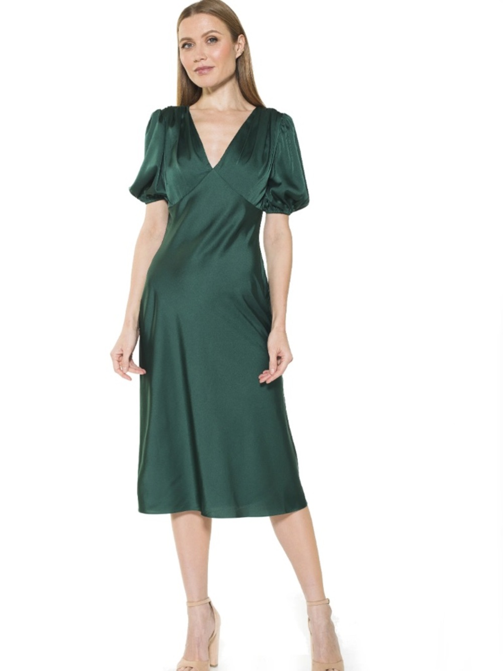 Alexia Admor Deep Green Midi Dress with V-Neck